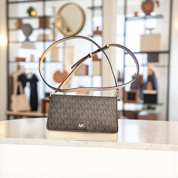 Michael Kors Logo and Leather Convertible Crossbody Bag Brown/Soft Pink - Picture 2 of 9